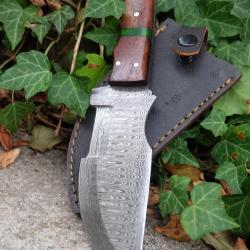 Couteau Bushcraft Trakker Survie Lame Acier Damas 256 Couches Manche Bois Etui Nylon Fabr Artisanale