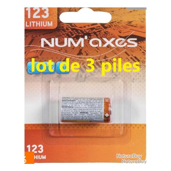 lot de 3  Piles NUM'AXES CR123 Lithium 3V