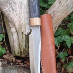 Poignard Puukko Couteau Lame Acier Carbone 1055 Clip Point Manche Bois Fab Artisanale Etui Cuir
