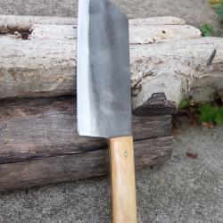 Couteau de Cuisine Style Japonais Nakiri Couperet Lame Acier Carbone 1075 Manche Bois Fab Artisanat