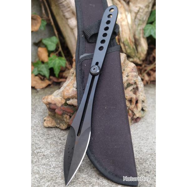 Couteau Ninja Kunai Lame Acier 3Cr13 Manche Acier Housse Nylon