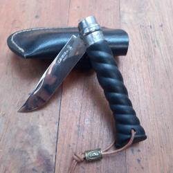 Magnifique Couteau OPINEL N 8 Inox Custom  Manche en &Eacute;bene Sculpt&eacute; avec &Eacute;tui en cuir Artisanal