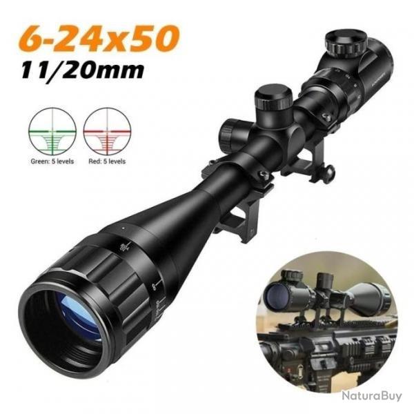 Lunette de tir 6-24x50 AOE r�ticule lumineux avec colliers 11 ou 22 mm aux choix