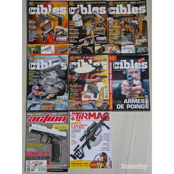 Lot de 8 Magazines: CIBLES n�492, 493, 527, 568, 572 et hors s�rie n�27 - ACTION n�374 - TIRMAG n�9