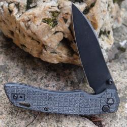 Couteau Trivisa Aur-04B Lame Acier 14C28N Sheepsfoot Black Stonewash Manche Micarta Noir Button Lock