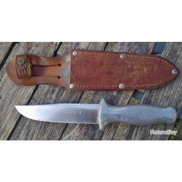 COUTEAU SCOUT ANN�ES 50 MANCHE ALU ETUI CUIR MARQUAGE  INOX  LA HUTTE