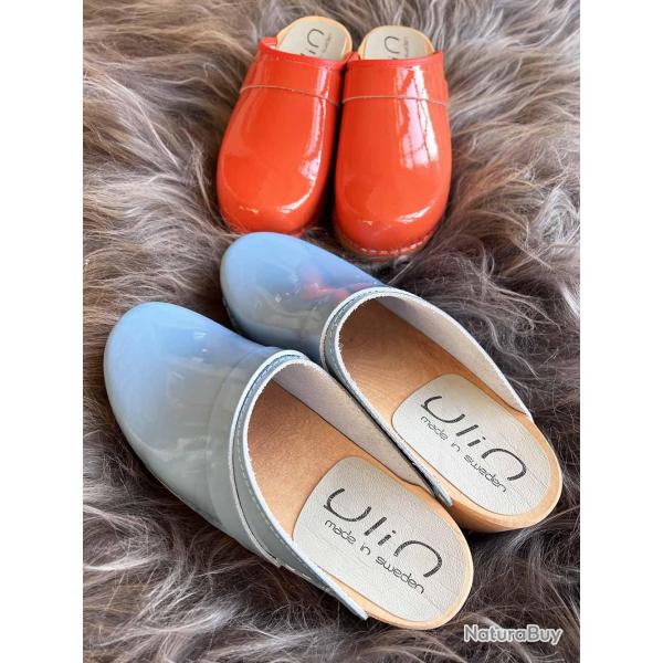 Sabot femme et homme su�dois bois et cuir vernis 38 cuir vernis bleu pastel