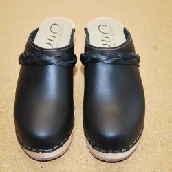 Sabots su&eacute;dois femme talons larges bois et cuir tannage v&eacute;g&eacute;tal ou nubuck 42 noir v&eacute;g