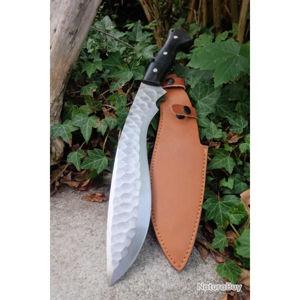 Grand Couteau Kukkri Gurkha Lame Acier Carbone 1055 Martel�e Manche Micarta Etui Cuir Fabr Artisan