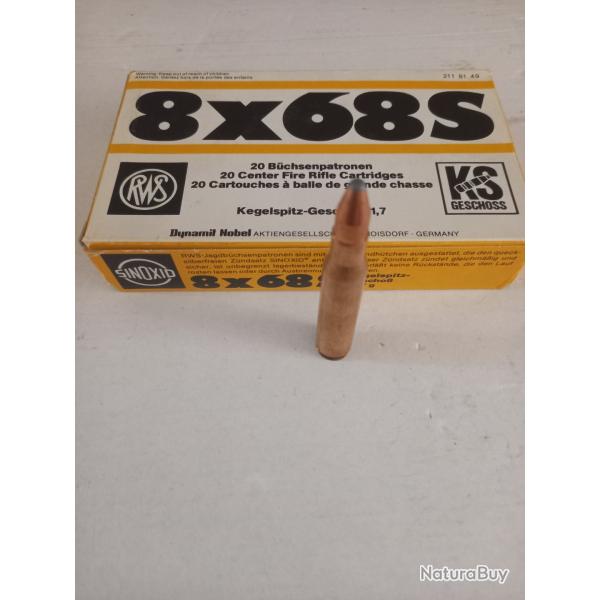 1 boite de 20 munitions RWS KS 11,7gr neuves Cal 8 x 68 S