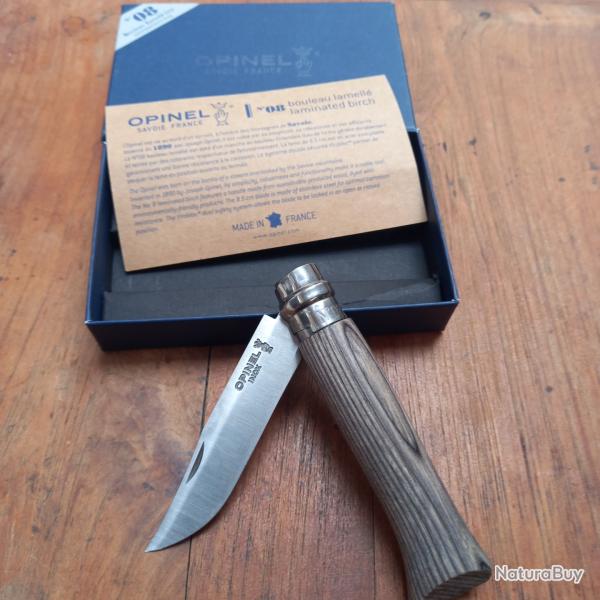 Couteau OPINEL N 8 Inox Manche en Bouleau Lamell�