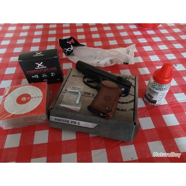 Vends pistolets sommier automatique c o deux quatre, cinq milim�tres bi acier. Avec cartouche de gaz