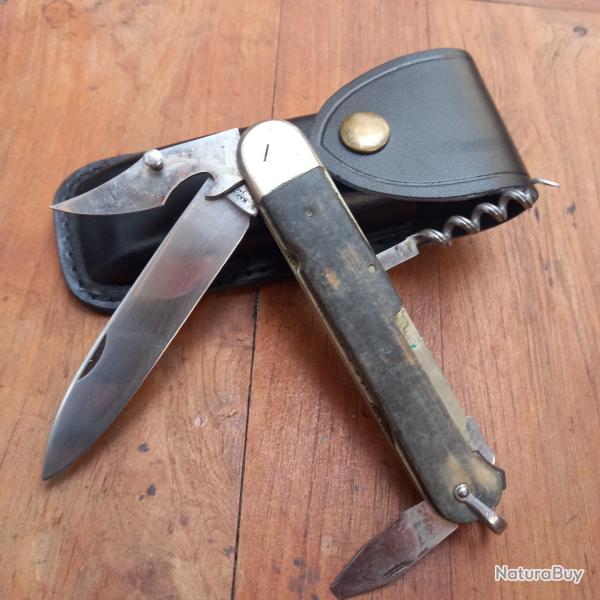 Solide Couteau BOULEDOGUE Chasseur BARGEON Inox 4 Pi�ces Manche en Corne �tui en cuir