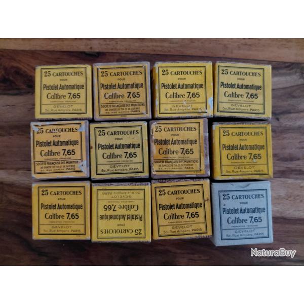 Lot de 12 anciennes boites vides de cartouches calibre 7.65 id�al vitrine ou d�cor