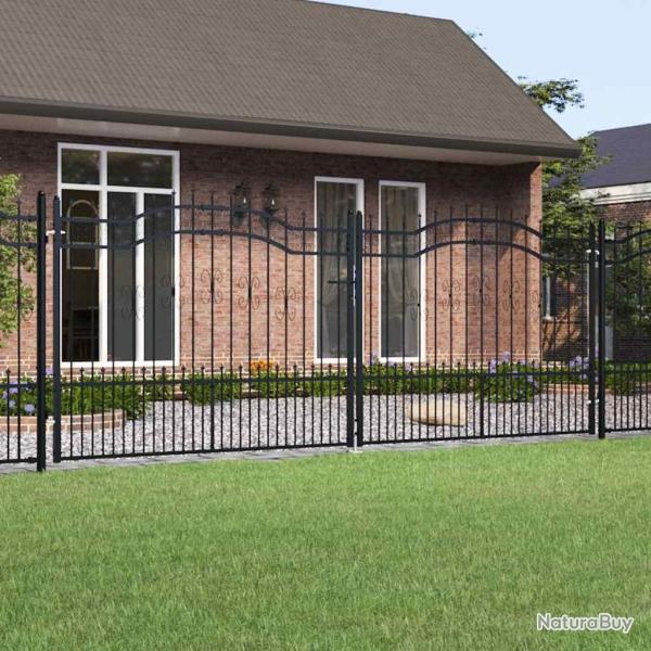 Portail de cl�ture Kampen avec t�te pointue, noir, 394,5 x 150 cm, acier