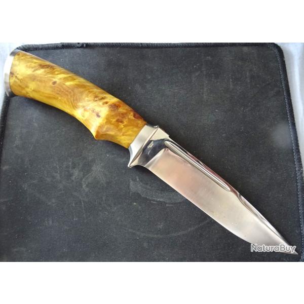 COUTEAU CHASSE ORIGINAL BOWIE  " HP INOX FRANCE "  ACACIA + ETUI CEINTURE CUIR ETAT VITRINE