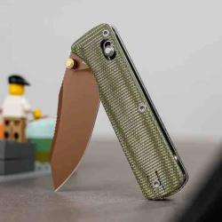Couteau Pliant Vosteed Vombat Lame Acier 14C28N Manche Micarta Vert Crossbar Lock VOSA4111