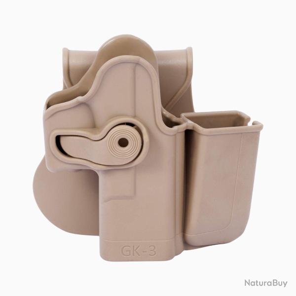 Holster LV2 + Porte-Chargeur Glock 17/19/22/23/28/31/32/36 Tan Droitier