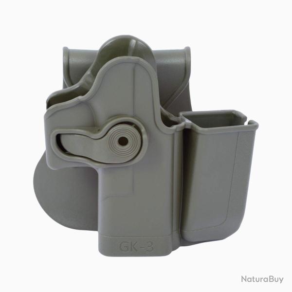 Holster LV2 + Porte-Chargeur Glock 17/19/22/23/28/31/32/36 Vert Olive Droitier
