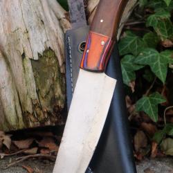 Couteau de Rando Cuisine Lame Tanto Reverse Acier Inox Manche Bois Fabr Artisanale Etui Simili Cuir