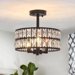 Plafonnier Cristal Noir Moderne &Eacute;l&eacute;gant pour Salon et Chambre