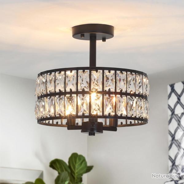 Plafonnier Cristal Noir Moderne �l�gant pour Salon et Chambre