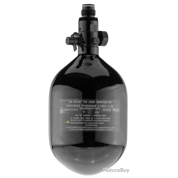 Bouteille BO Carbone vernis noir + r�gulateur 4500 PSI - 0.8 L et R�gulateur 4500Psi