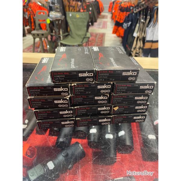 Lot de 280 munitions 222 Rem Mag en 55 grs SAKO Gamehead Soft Point