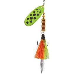 Cuiller Tournante Mepps Comet D&eacute;cor&eacute;e Bucktail 11g Or Chartreuse - Points Noirs N&deg;5