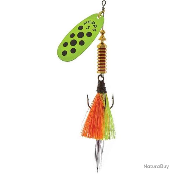 Cuiller Tournante Mepps Comet D�cor�e Bucktail 11g Or Chartreuse - Points Noirs N�5