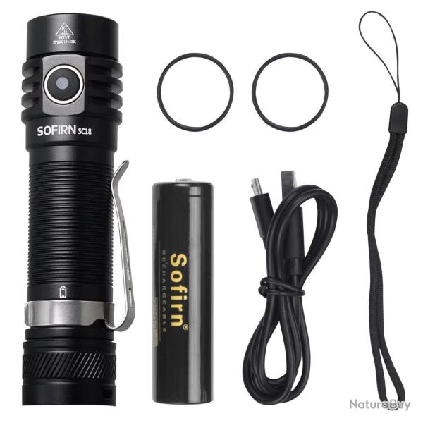 Lampe Puissante SC18 1800lm USB C Tactique Airsoft Randonn�e Corps Aluminium Sofirn