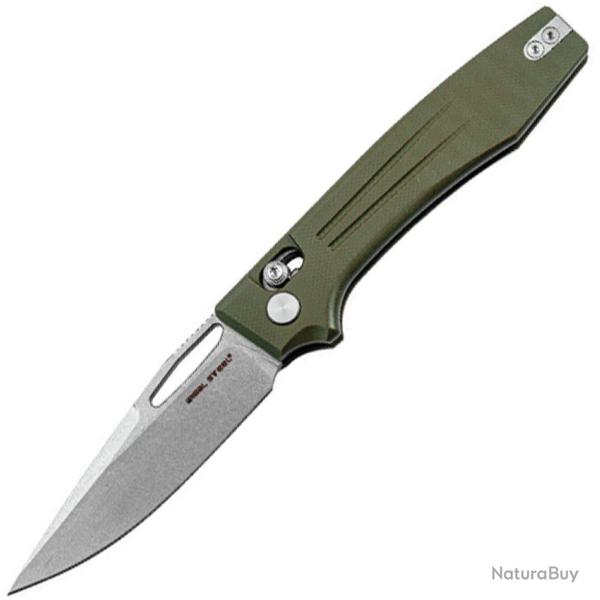 Couteau Pliant Real Steel VENA Lame Acier Nitro-V Manche G10 Vert Crossbar Lock RS7191SG