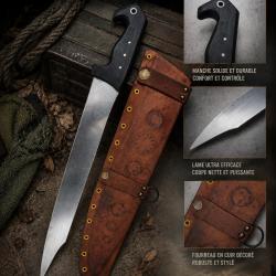 MACHETTE POST-APO et son fourreau en cuir d&eacute;taill&eacute;
