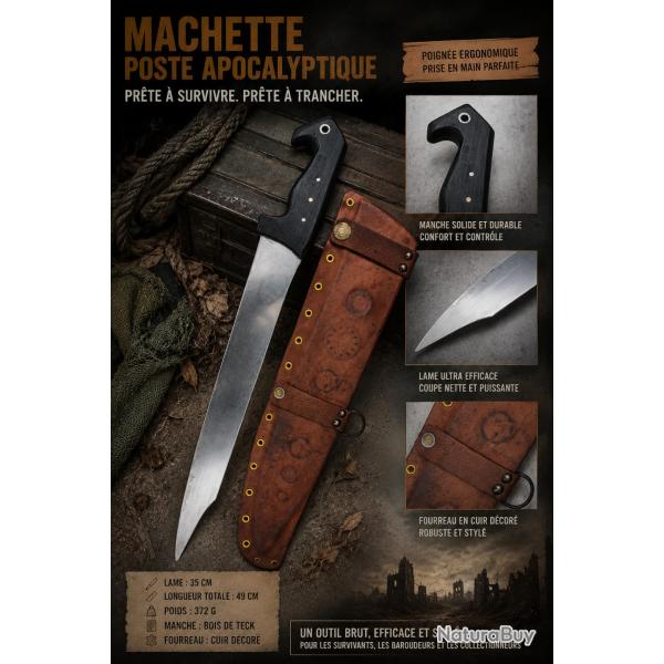 MACHETTE POST-APO et son fourreau en cuir d�taill�