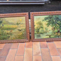 Sc&egrave;nes de chasse et p&ecirc;che, cadres arts nouveaux
