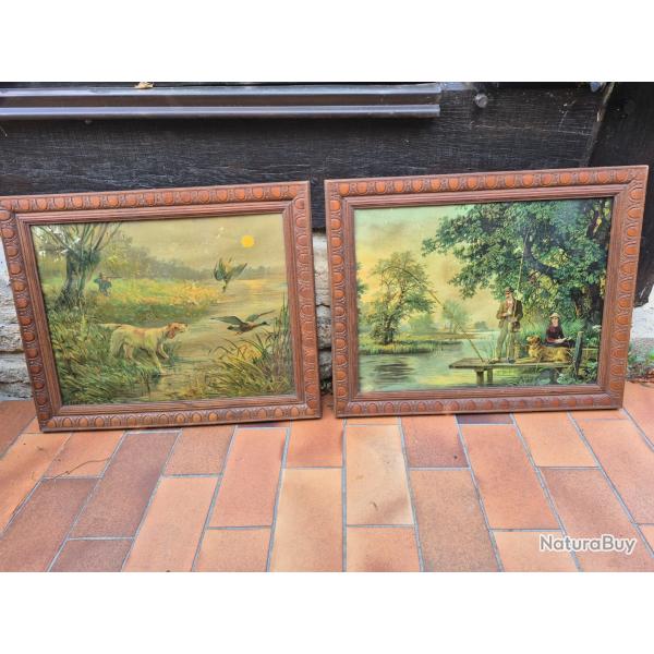 Sc�nes de chasse et p�che, cadres arts nouveaux