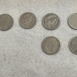 lot de 3 pi&egrave;ces de 5 Francs  en alu et   6 pi&egrave;ces 10 Francs 1949 1948 1946