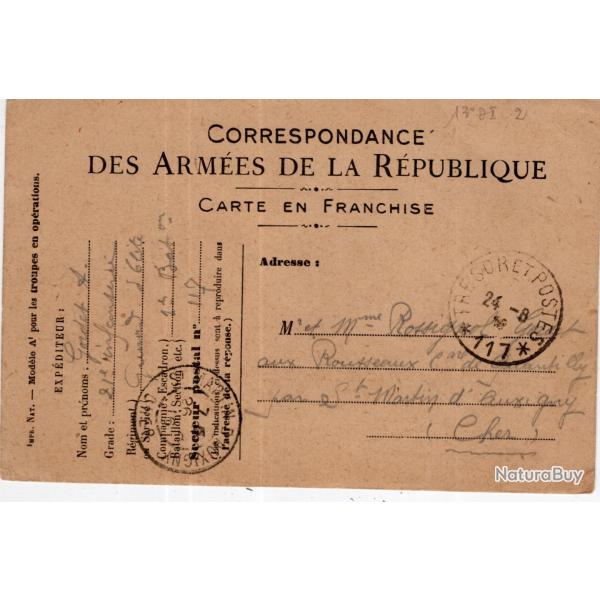 carte postale  militaria  - franchise postale