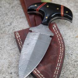 Push Dagger Damas 256 Couches Double Tranchant Manche R&eacute;sine Etui CUir Fabric Artisanale