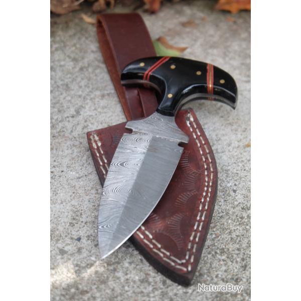 Push Dagger Damas 256 Couches Double Tranchant Manche R�sine Etui CUir Fabric Artisanale
