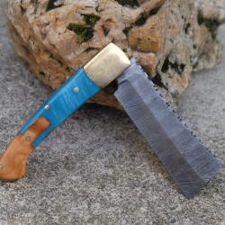 Beau Couteau Gentleman Lame Damas Acier 128 Couches Butcher Manche Bois/R&eacute;sine Fab Artisanale