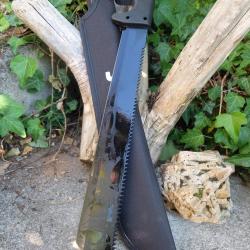 Big Couteau Bowie Machette Lame Tanto Acier 3Cr13 Black Manche ABS Brise Noix De Coco Etui Nylon