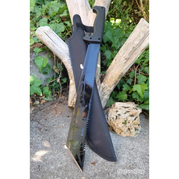 Big Couteau Bowie Machette Lame Tanto Acier 3Cr13 Black Manche ABS Brise Noix De Coco Etui Nylon