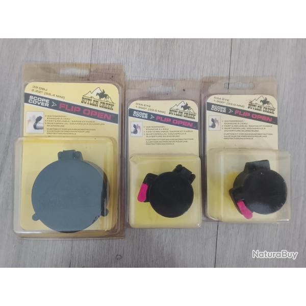 Lot de Bonnettes et caches objectif scope cover butler creek 39 OBJ 2.22" ( 56.4mm) 03A EYE 1.300" (