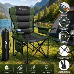 Fauteuil de camping pliable TRESKO XXL Vert - Charge jusqu'&agrave; 200 kg
