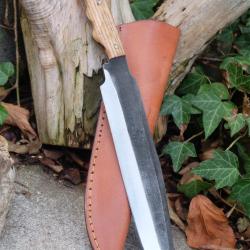 Couteau de Gaucho Argentin Bowie Lame Acier Carbone 1075 Etui Cuir Manche Bois Fabric Artisanale