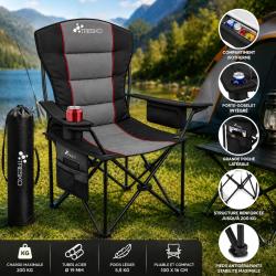 Fauteuil de camping pliable TRESKO XXL Gris - Charge jusqu'&agrave; 200 kg