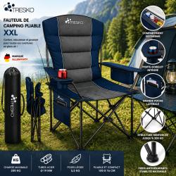 Fauteuil de camping pliable TRESKO XXL Bleu - Charge jusqu'&agrave; 200 kg