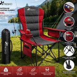Fauteuil de camping pliable TRESKO XXL Rouge - Charge jusqu'&agrave; 200 kg