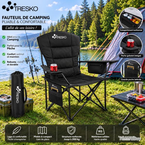 Fauteuil de camping pliable TRESKO XXL Noir - Charge jusqu'� 200 kg